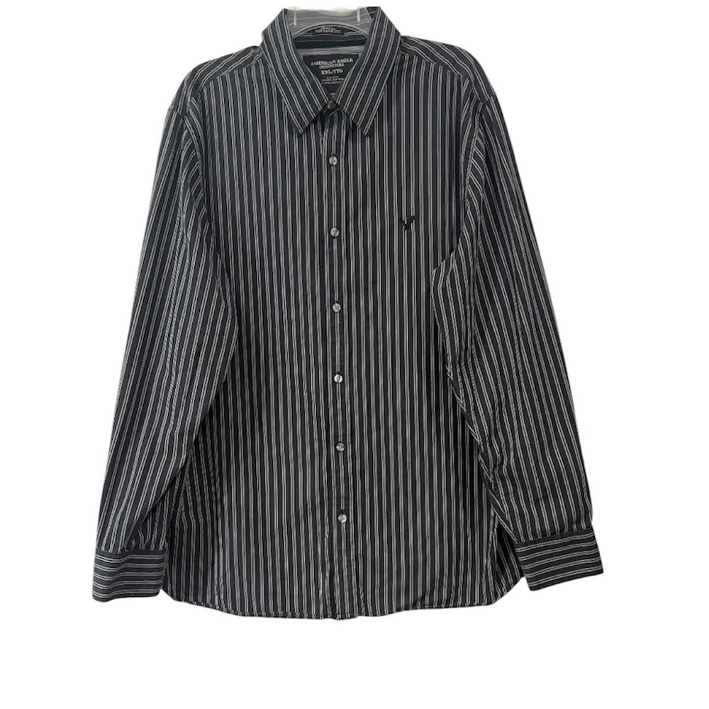 American Eagle Outfitters 100% Cotton Stripe Button Down Charcoal Shirt Size XXL